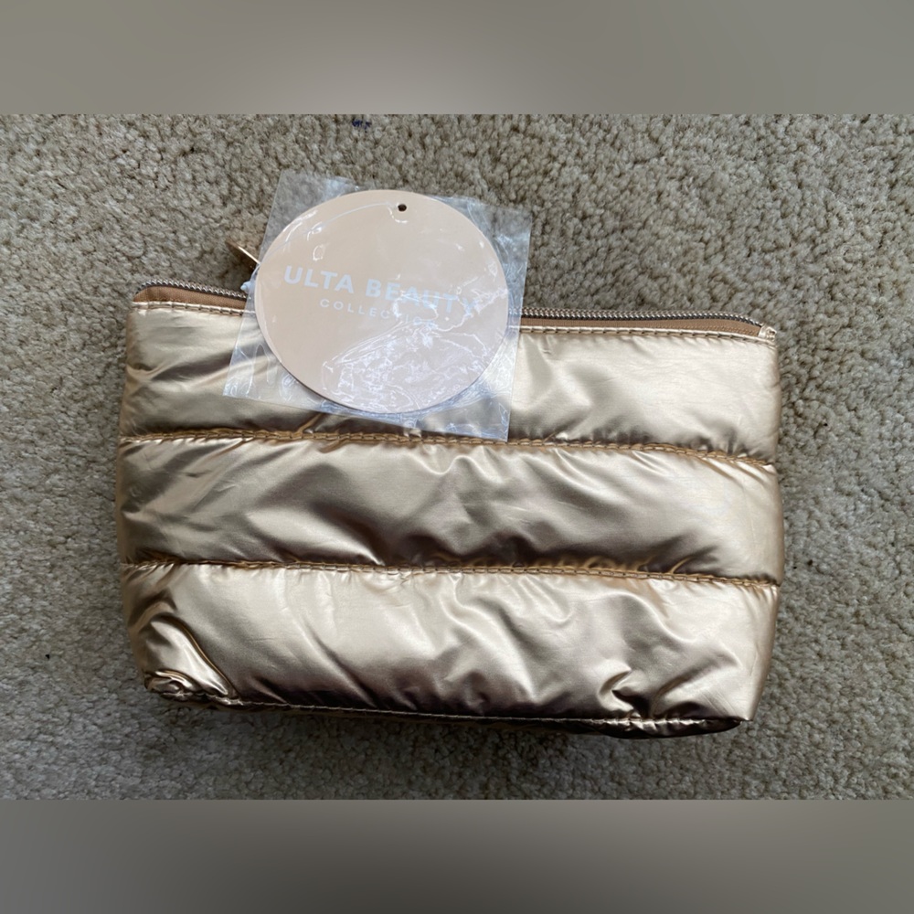 Ulta Beauty Collection metallic gold puffer cosmetic case makeup travel bag
